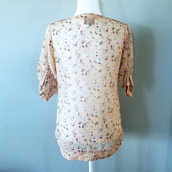 Angie peach floral semi-sheer tunic blouse size S - Picture 3 of 8